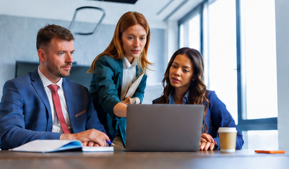 Advisors reviewing practice information on a laptop